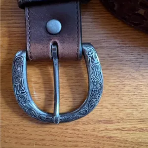 Shyanne Brown Leather Embroidered Belt Rose Gold Details XL Etched Flower thumbnail 3