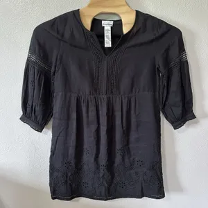 Tommy Bahama St Lucia Dress Small Black Split Neck Eyelet Linen Blend Cover‎ Up thumbnail 1