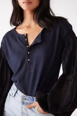 Free People Light Magic Henley in Navy thumbnail 1