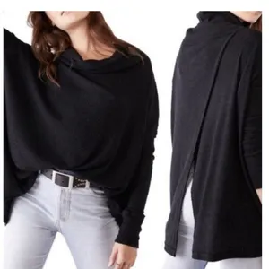 NWT Free People Juicy Cowl Neck‎ Thermal Top Women's Size XS Black Boho thumbnail 2