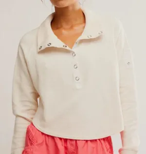 Free People Movement Off‎ White Ribbed So Fly Cropped Henley Top thumbnail 1
