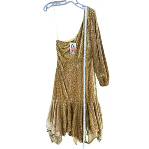 Molly Green Zion Burnout Velvet Dress L Gold Brown Floral One Shoulder Glam Boho thumbnail 8