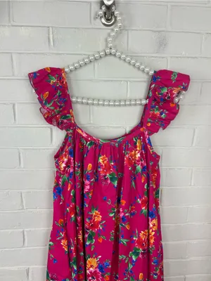 Petite Plume Pink Floral Casual Cotton Midi Dress Size M thumbnail 3