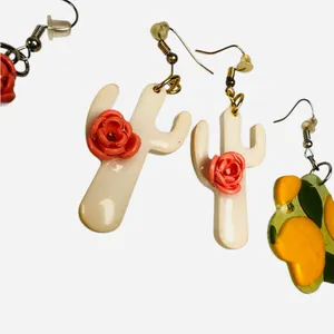 Artisan! Handmade Cowboy Boots /Cactus Rose / Lemon Clay Hook Earrings 3 Pair thumbnail 3