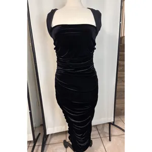 Club L London Seductress Square Neck velvet Ruched Midi Dress Black Sz 10 sexy thumbnail 4