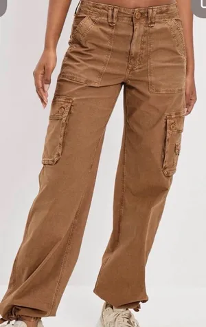 NEW American Eagle Baggy Jogger Womens 14 Short Tan Cargo Utility Pants Stretch thumbnail 1