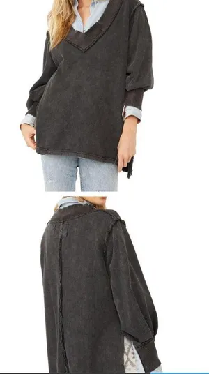 We The Free Asher Thermal Tan Oversized V-neck Long Sleeve Top Size Medium READ thumbnail 11