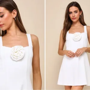 LULU's Classy Bridal Shower Bachelorette Engagement Sexy Rosette Mini Dress thumbnail 4