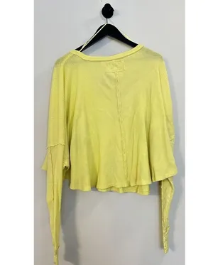 FREE PEOPLE Microphone Drop-Shoulder Cotton Thermal Top in Lemon Grass X-Small thumbnail 9