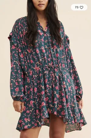 Free People Floral Mini Babydoll Dress Button Front Long Sleeve Green Pink M‎ thumbnail 1