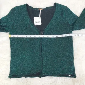 FREE PEOPLE Emmaline Metallic Green Cardigan Long‎ Sleeve Goth Dark Romantic XS thumbnail 14