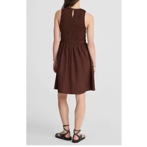 Madewell Brown The Melody Smocked Mini Dress Size XS NWT Cotton Poplin Summer thumbnail 2