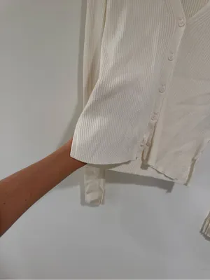 Abercrombie & Fitch Cream Ribbed V-Neck Long Sleeve Cardigan thumbnail 4