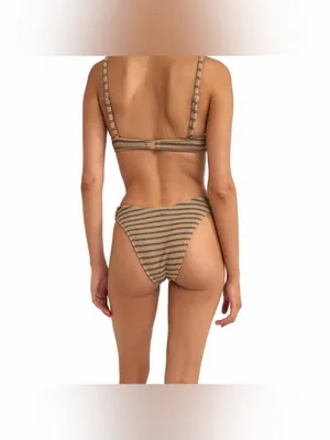 NEW Rhythm. Sol Stripe Hi Cut Adjustable Strap Two Piece XS Bikini Tan/Black Set thumbnail 5