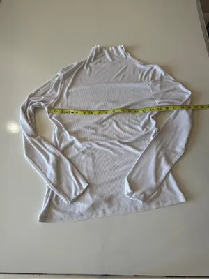 Trendy white lightweight turtleneck fitted long sleeve ribbed shirt medium thumbnail 3