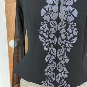 Vintage Beaded Sheer Festive Witchy Whimsy Goth Floral Beaded Top Sz Small thumbnail 7
