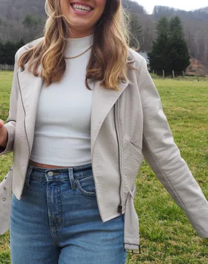 Cream Faux Leather Jacket Size XS thumbnail 3