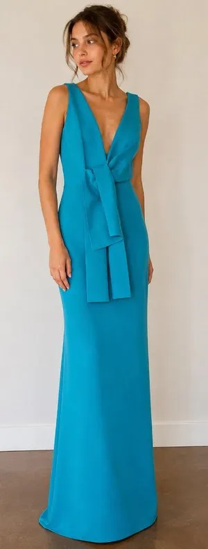 NWT Chiara Boni Sleeveless Gown Deep Sky Blue Italian Designer Dress Sz 4 thumbnail 1