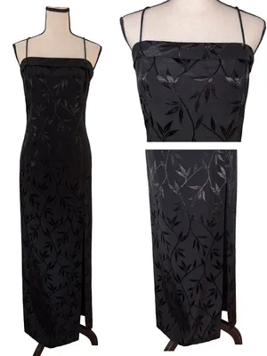 Vintage J.R. Nites by Caliendo Black Tonal Floral Jacquard Maxi Dress thumbnail 2