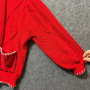POL Red Cable Knit Cardigan M Oversized Chunky Button Front Boho‎ Sweater thumbnail 5