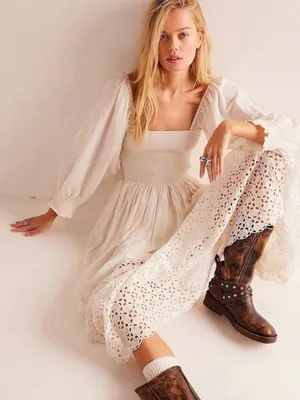 Free People Ethereal Dainty Perfect Storm Midi Dress Ivory Cream Large Cottage thumbnail 1