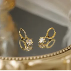 18K Gold Plated CZ Cubic Zirconia Star Dangle Drop Earrings for Women thumbnail 3