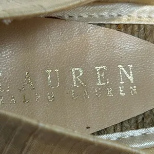 Lauren Ralph Lauren Cecilia Parchment Shantung‎ Espadrille Wedges Gold 9B Spain thumbnail 9