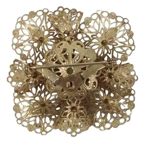 Vintage MCM Filigree Milk Glass? Goldtone Pin Brooch- FLAWED thumbnail 2