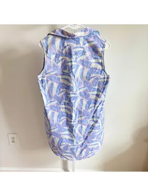 vineyard vines EUC Women's Mini Dress Blue Pink Palm Leaf Tropical Collared 10 thumbnail 4