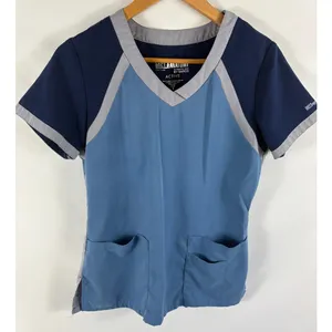 Greys Anatomy Active Short Sleeve Blue Color Block Scrub Top Size Small thumbnail 1