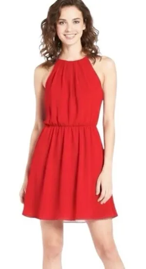Lush Nordstrom Bright Red Chiffon Halter Skater Dress Mini Lightweight M thumbnail 1