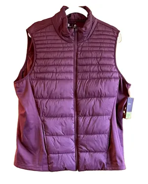 NEW Xersion XXL Womens Maroon Quilted Puffer Vest Full Zip Pockets Stretch thumbnail 1