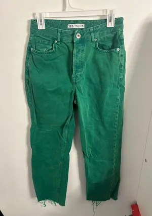 ZARA Green Straight Leg Jeans High-Waisted thumbnail 2