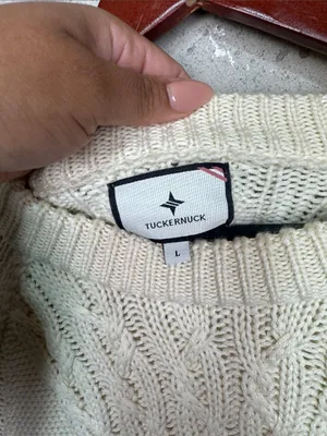 Tuckernuck Ivory Cable-Knit fisherman wool Crew neck Sweater sz L thumbnail 4
