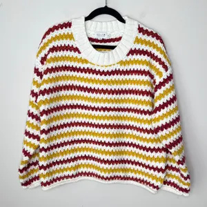 Molly Bracken Chunky Knit Striped Long Sleeve Retro Sweater Size M/L‎ Crochet thumbnail 1