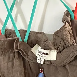 Hayden Taupe Maxi Dress with Ruffle Neckline and Crisscross Straps thumbnail 5