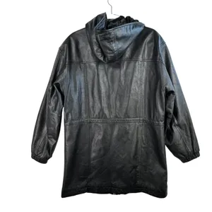 Wilsons Leather Hooded Leather Coat‎ Full Zip Pockets Black Size M Capsule READ thumbnail 2