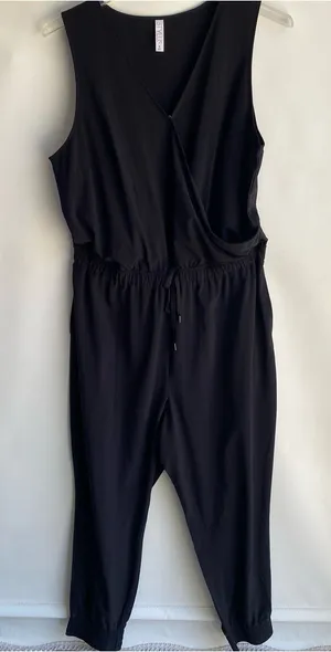 Stylus black sleeveless jumpsuit casual athleisure lightweight jogger pant XL thumbnail 1