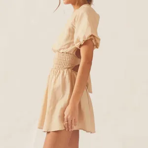 Peppermayo tan Lani Linen open back Mini Dress | babydoll size 2 thumbnail 4