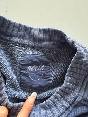 aerie faded blue checkerboard graphic crewneck‎ thumbnail 3