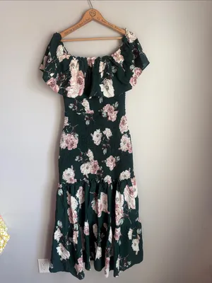 NEW Baltic Born Amalfi Smocked Maxi Dress.Dark green/ pink floral Large thumbnail 6