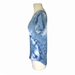 Blue Tie Dye Scoop Neck Tee Soft Stretch Casual Boho Women’s Small thumbnail 8