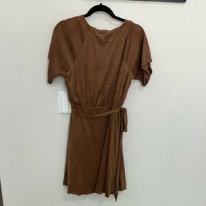 Miss Me Faux-Suede Wrap Dress Flutter Sleeves Mocha Brown Size Medium M NEW thumbnail 7
