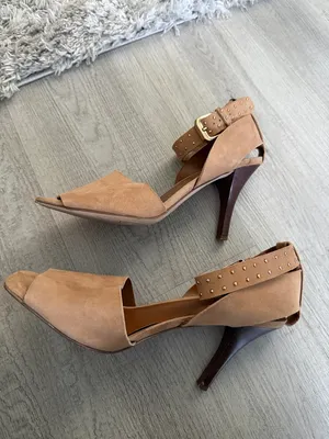 Franco Sarto Tan Suede Peep-Toe Ankle Strap with Brown Heels Size 8.5 thumbnail 2