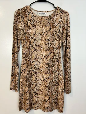 Reformation Smith Mamba Bodycon Snake Skin Animal Print Brown Mini Dress M thumbnail 2