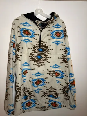 Rebels & Nomads Men XL Fleece Southwest Aztec Hooded Pullover Blue White 1/4 Zip thumbnail 1