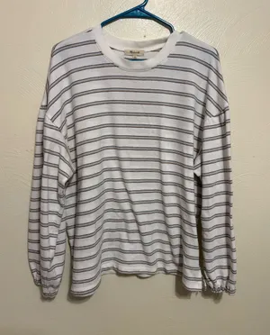 Madewell 1X Cream Striped Ribbed Knit Long Sleeve Top Relaxed Fit thumbnail 1
