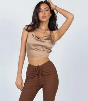 Silk Brown Nude Tie Crop Top thumbnail 2