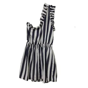 Entro Blue Mini Dress Women's Size L One Shoulder Ruffled Striped NEW thumbnail 4