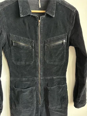 Free People Corduroy Jumpsuit Black Utility Zip Front Coveralls Small thumbnail 7